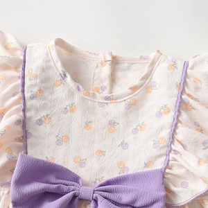 Tenue 3 pièces pour bébés filles, haut à manches longues imprimé fruits, pantalon violet avec bandeau, vêtements de princesse d'automne pour nourrissons et tout-petits - Product Image 2
