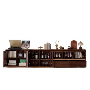 Pusu Furniture Vintage Style Floor <b>Standing</b> <b>Tv</b> Cabinet Black Walnut Solid Wood Combination Cabinet For Living Room Display - Product Image 5