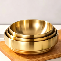 Grand bol coréen en acier inoxydable doré à double paroi pour ramen, nouilles, soupes, riz, salades et pâtes, pour restaurants et événements, personnalisable