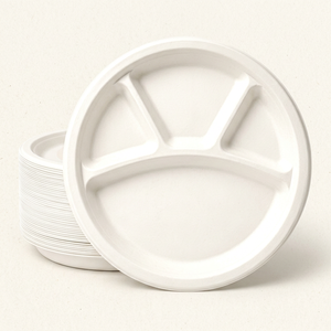 Plato de bagazo al por mayor de 11 pulgadas con 3 compartimentos |   Vajilla Desechable Ecológica, Biodegradable y Ligera de Fibra de Caña de Azúcar - Product Image 1