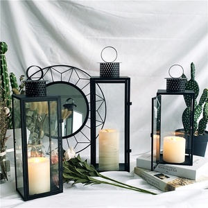 Set di 3 decorativo ha condotto la candela lanterna nero lanterna in metallo per la casa o decorazione di cerimonia nuziale - Product Image 2