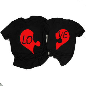 بيع بالجملة نمط مخصص طباعة عيد الحب الرومانسي فائق النعومة فضفاض دافئ قصير الأكمام تي شيرت فستان زوجين الملابس - Product Image 2