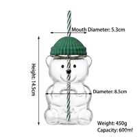 Mug à café en verre borosilicate en forme d'ours, résistant à la chaleur, avec couvercle en silicone et paille, logo personnalisable, vente en gros