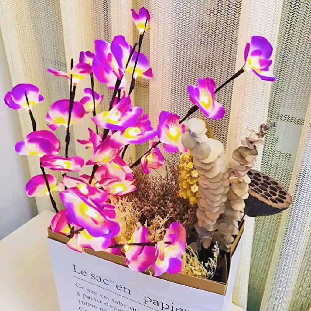 Artificial Orchid Led Branch Light Battery Operated Lighted Phalaenopsis Tree Light Floral Little Twig Power