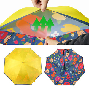 Paraguas de Golf de Doble Capa con Ventilación, Mango Curvo de Plástico, 130 cm de Diámetro, Color Sólido en el Exterior, Diseño Floral en el Interior, Personalizable con Logotipo - Product Image 4