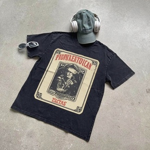 T-shirt imprimé 100 % coton pour homme style streetwear - Lavage vintage, design personnalisé, respirant, anti-boulochage, tendance - Product Image 2