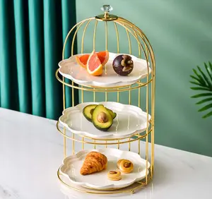 2/3 Tier 10Inch Ceramic Cake Stand Decorating Bird Cage Shape Cake Stand Set Wedding Cupcake Stand For Dessert Fruits Display