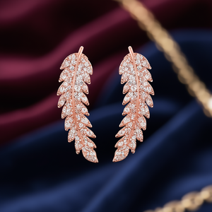 Boucles d'oreilles pendantes en or rose E125 avec plumes, serties de cristaux et strass, pour femme, romantiques, à porter au quotidien - Product Image 2