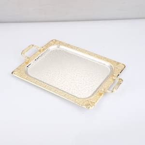 Service de table rectangulaire écologique de Dubaï Plateau en fer et dentelle arabe bicolore pour les fêtes Plateau de service en métal gaufré pour la maison - Product Image 4
