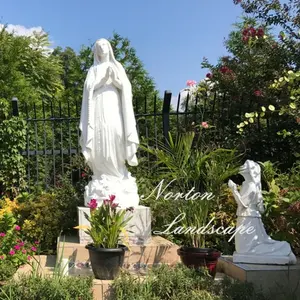 Buiten Tuin Kerk Decor Steen Religie Maagdelijke Mary Sculptuur Wit Marmer Dame Lourdes Standbeeld
