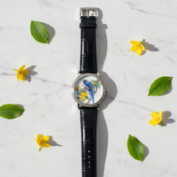 Montre de luxe, cadran argenté, montre mécanique en émail avec motif de fleurs et d'oiseaux chinois pour femmes et hommes, bracelet en cuir, fermoir de montre personnalisable