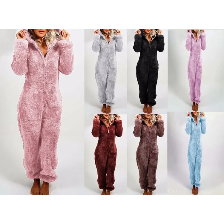 FMY144 Women Jumpsuit One-Piece Pajamas For Women Onesies Hooded Winter Autumn Sleepwear Coral Fleece Warm Long Homewear S-5XL