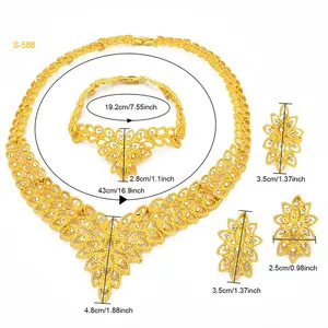 Jachon set di gioielli da donna indiani in lega d'oro 24 carati collana da sposa gioielli a mano anello orecchini set di gioielli