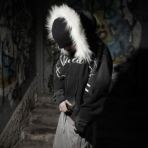 <span class=keywords><strong>Felpa</strong></span> con <span class=keywords><strong>Cappuccio</strong></span> Staccabile in Finta <span class=keywords><strong>Pelliccia</strong></span> per Uomo, Stile Streetwear, Lavaggio Acido, Stampa DTG, Zip Frontale, Personalizzabile, 100% Cotone Pesante - Product Image 5