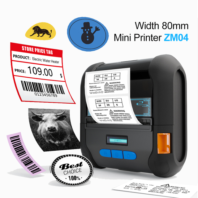 Portable Roll Label Printer Impresora De Etiquetas ZYWELL ZM04 Mini Thermal Sticker Printer