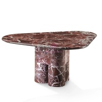 Table basse de luxe en marbre Rosso Levanto Bureau de thé en pierre de forme triangulaire pour le hall d'hôtel et la réception