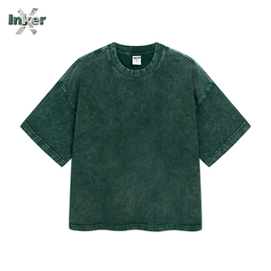 T-shirt unisexe de luxe 100 % coton tricoté, haute qualité, logo vintage personnalisé, effet délavé, coupe oversize, délavé à l'acide, couleur unie, grammage lourd - Product Image 2