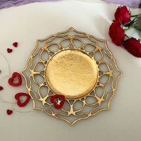 Vente flash, décoration de table de fête de luxe, mariage, sous-plat en plastique, 13 pouces, octogonal, creux, doré, assiette de présentation en plastique