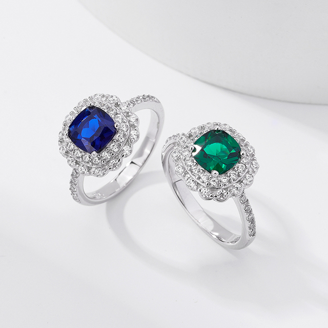 Exquisite Sapphire Ring 925 Sterling Silver Cubic Zirconia Women Wedding Engagement Jewelry Ring Wholesale Custom