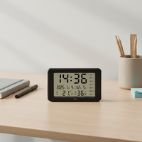 Réveil numérique électronique de table avec écran LCD rétroéclairé, affichage du calendrier, de la température, de l'humidité et du jour de la semaine, horloge murale, accepte le logo personnalisé
