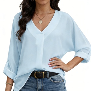 เสื้อเชิ้ตผู้หญิงคอวีทรงโอเวอร์ไซส์แขนยาวหลวมๆ ผ้าชีฟอง สไตล์ลำลอง แฟชั่น - Product Image 1