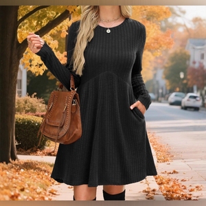Vestidos de Moda Bohemios Asimétricos para Mujer, Otoño/Invierno, con Cuello Abullonado, Color Sólido - Product Image 4