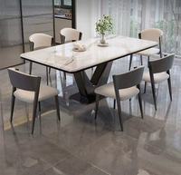 Juego de Mesa de Comedor de Lujo con Cubierta de Mármol, Mesa Rectangular de Cocina y 6 Sillas (Oferta)