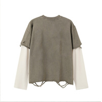 Chemise thermique à manches longues en coton 100% haut de gamme, finition délavée, coupe ample, jersey en molleton français lourd