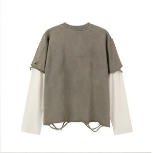 <span class=keywords><strong>Maglia</strong></span> Termica a Maniche Lunghe in <span class=keywords><strong>Cotone</strong></span> 100% di Alta Qualità, Finitura Effetto Vissuto, Vestibilità Comoda, Tessuto Pesante in Spugna Francese - Product Image 2