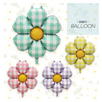 Nouveaux Ballons en Aluminium Épais Mat à Carreaux Motif Marguerite pour Fête d'Anniversaire, Décoration d'Ambiance Extérieure pour Enfants et Accessoires Photo