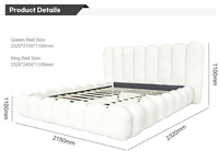 Lit double NOVA en tissu de laine d'agneau crémeuse, lit king size moderne avec rangement, meubles de chambre à coucher, cadres de lit queen size en bois