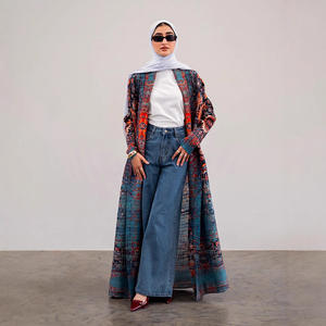 PROMISTAR modesto plisado largo cortavientos chaqueta otoño poliéster túnica impresa árabe mujer capa Medio Oriente musulmán Abaya - Product Image 1