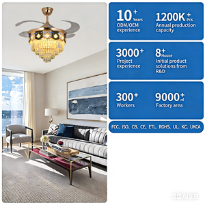 Ventilateur de plafond LED moderne en cristal avec télécommande, moteur DC, 6 vitesses, intensité variable, faible bruit, IRC 90, 4 pales, pour chambre, salle à manger, couloir - Product Image 4