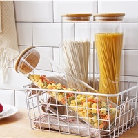 Bocal de Rangement de Cuisine Moderne et Créatif en Verre Borosilicate Fait à la Main pour Spaghetti, Nouilles et Pâtes de 1,5 Litre avec Couvercle et Poignée en Bambou