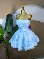 Robe mini florale 3D pour femmes, bretelles spaghetti, dos lacé, robe de princesse moelleuse pour soirée, mode féminine