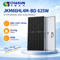 Panneau solaire bifacial double vitrage Jinko JKM625N-66HL4M-BDV 625W N Type TOPCon HOT 3.0 SMBB à haut rendement, module PV commercial