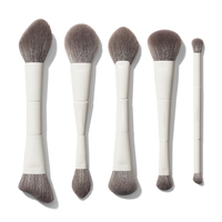 YRX Lot de 5 pinceaux de maquillage synthétiques blancs à manche en bois de forme personnalisée pour le contour des joues et le blush, conception OEM, style kit