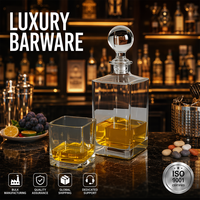 Ensemble de carafe à whisky Solent Square avec bouchon sphérique en verre de haute qualité, articles de bar de luxe, prix de gros pour les fournisseurs