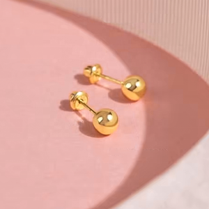 925 Sterling Silver 18K Gold Plated Classic Ball <strong>Safety</strong> Screw <strong>Back</strong> Stud <strong>Earrings</strong> 5mm Traditional Plain Ball Studs for Children - Product Image 4