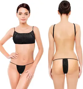 Women Sexy Bra Disposable bra and panties Manufacturer OEM Wholesale Disposable Black Shoulder Straps Bra for Spa Massage