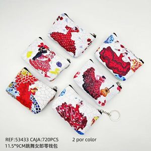 Portamonete da Donna con Design Ballerina 11.5x9cm, Stampa Vestito Rosso, con Portachiavi, Portafoglio Corto con Chiusura a Cerniera, Stile Etnico - Product Image 1