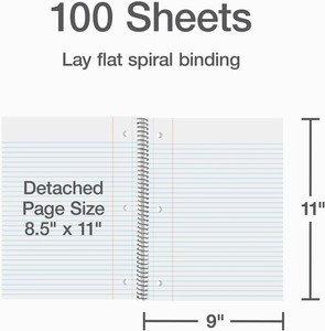Cahier spirale 100 feuilles ligné perforé pour l'école et l'université, couleurs assorties - Product Image 4