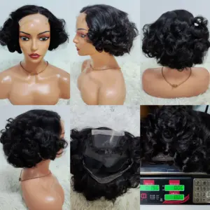 Promotion Letsfly Perruque brésilienne à fermeture en dentelle 4x4 de 200 grammes, 200% densité, coupe courte bob à ondulations lâches, 10 pouces, cheveux humains bouclés et volumineux - Product Image 3