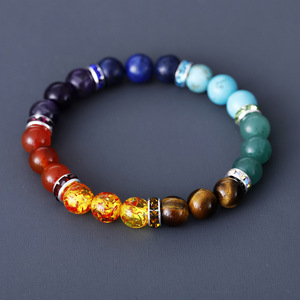 Natural Stone 7 Color Chakra Beaded Elastic <b>Bracelet</b> Unisex Jewelry Gift Yiwu Origin - Product Image 1