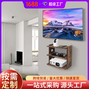 Wooden Wall-Mounted <b>Projector</b> Shelf 3-Tier Router <b>Speaker</b> Storage Rack Living Room Bedroom Mounting Bracket - Product Image 4