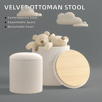 Pouf ottoman rond moderne en velours avec housse amovible, chaise de coiffeuse en bois extensible avec rangement pour chambre, hôtel ou bureau