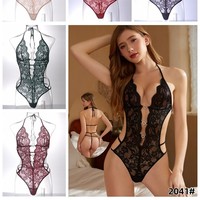 Vente flash : Ensemble pyjama sexy deux pièces - Combinaison moulante en dentelle ajourée brodée pour femmes