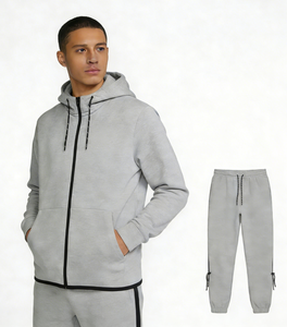 Conjunto de Sudadera con Capucha y Pantalones Deportivos de Dos Piezas para Hombre, con Rayas Grises, de Forro Polar, Transpirable, Ajustado, para Invierno, Estilo Formal - Product Image 4