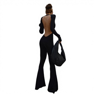 Mono de yoga de una pieza sin espalda para mujer, estilo sexy, de punto, con leggings acampanados, ajustado, informal, largo, novedad primavera 2025 - Product Image 3