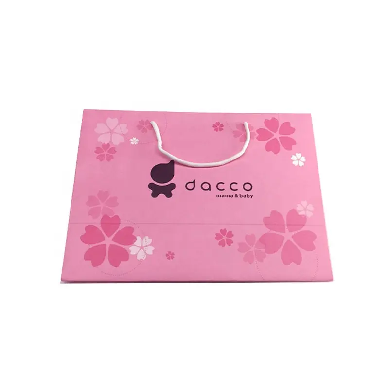 Emballage en carton boutique en tissu personnalisé de marque sac en papier cadeau rose bon marché mat avec votre propre logo pour les petites entreprises